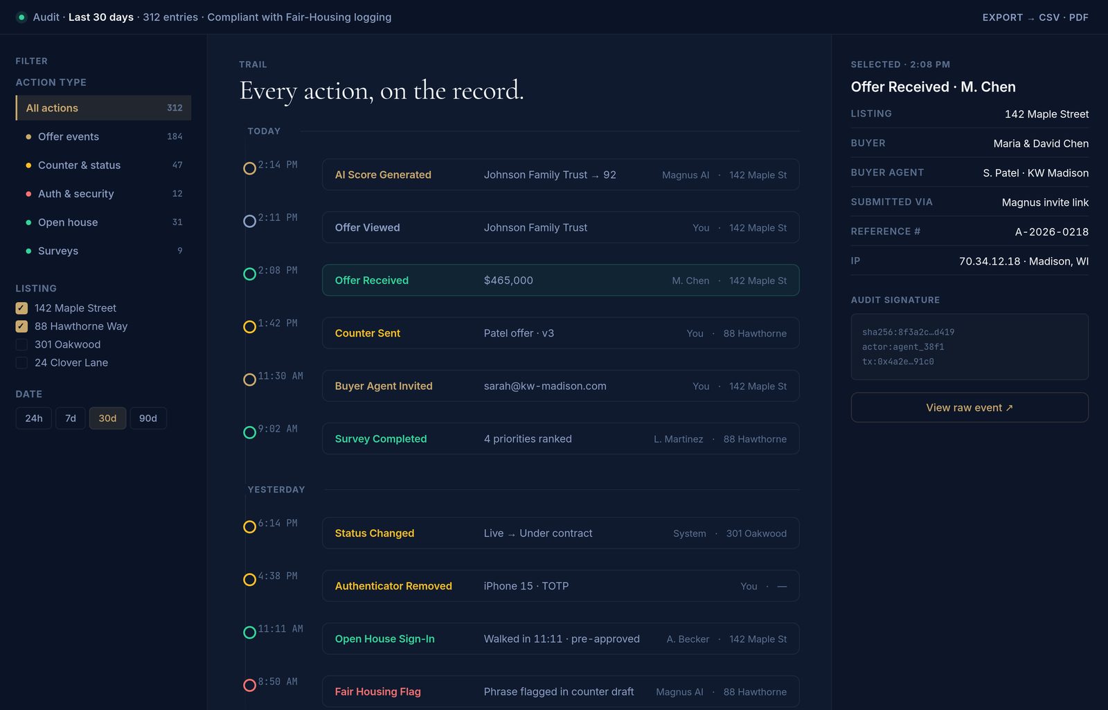 Magnus Nova audit log